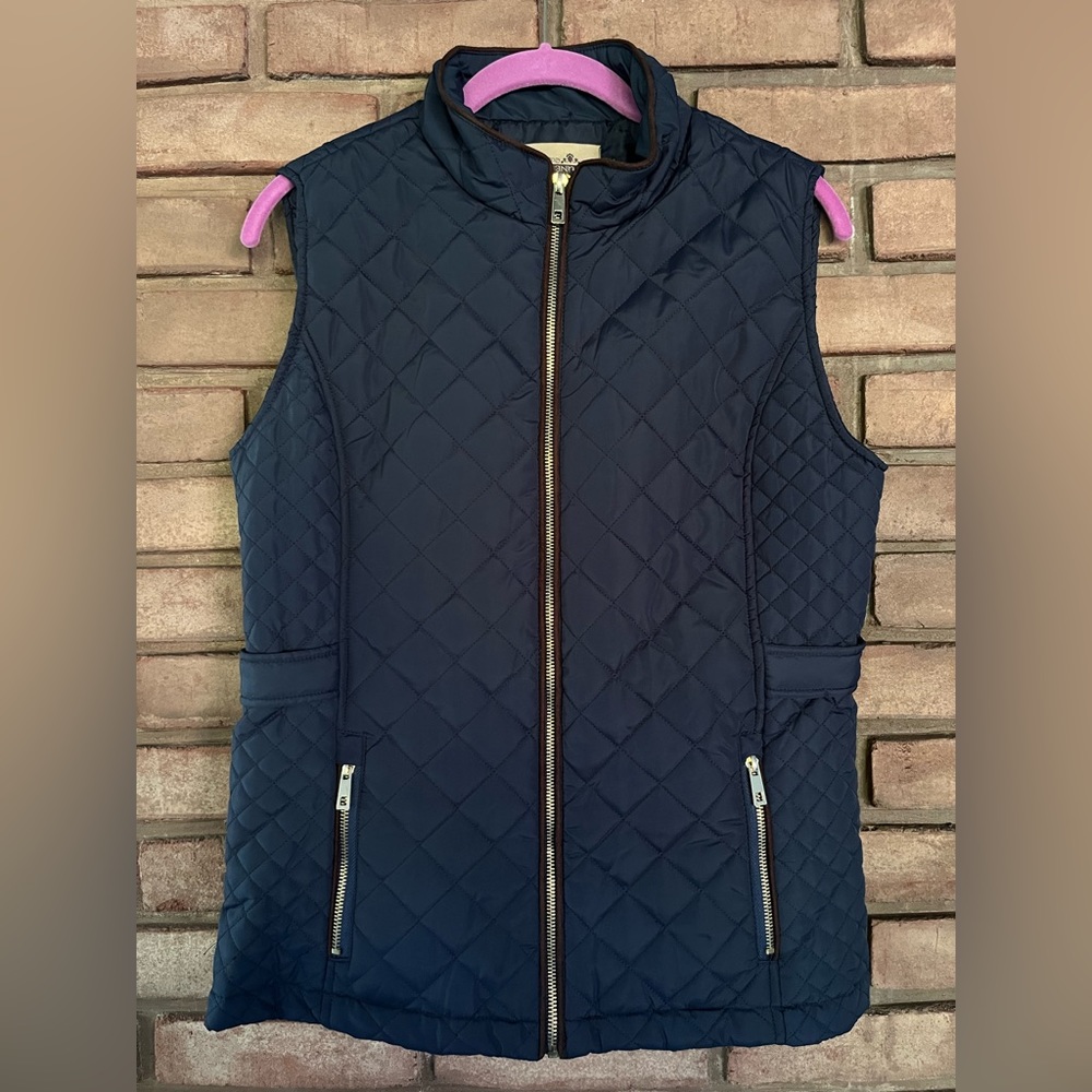 Auliné Collection Blue Quilted Zippered Vest